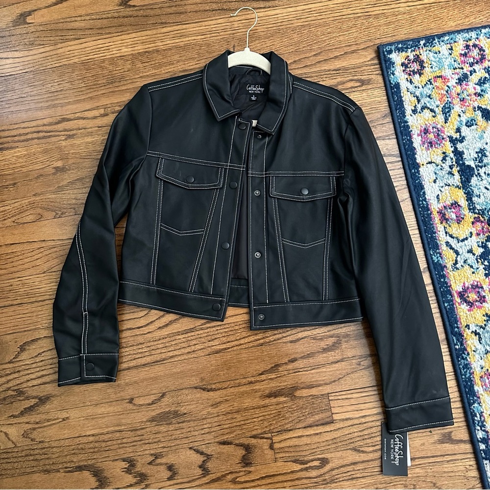 Black Faux Leather Cropped Jacket